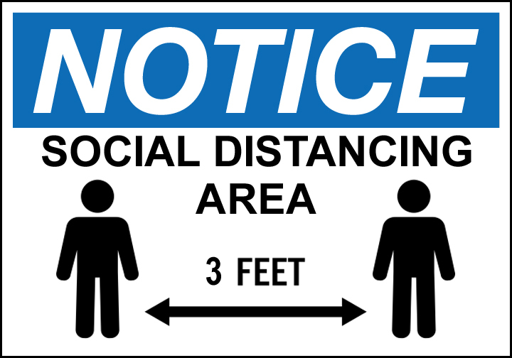 Safety Sign, Notice Social Distancing Area 3 Feet, 7" x 10" Recycled Aluminum 