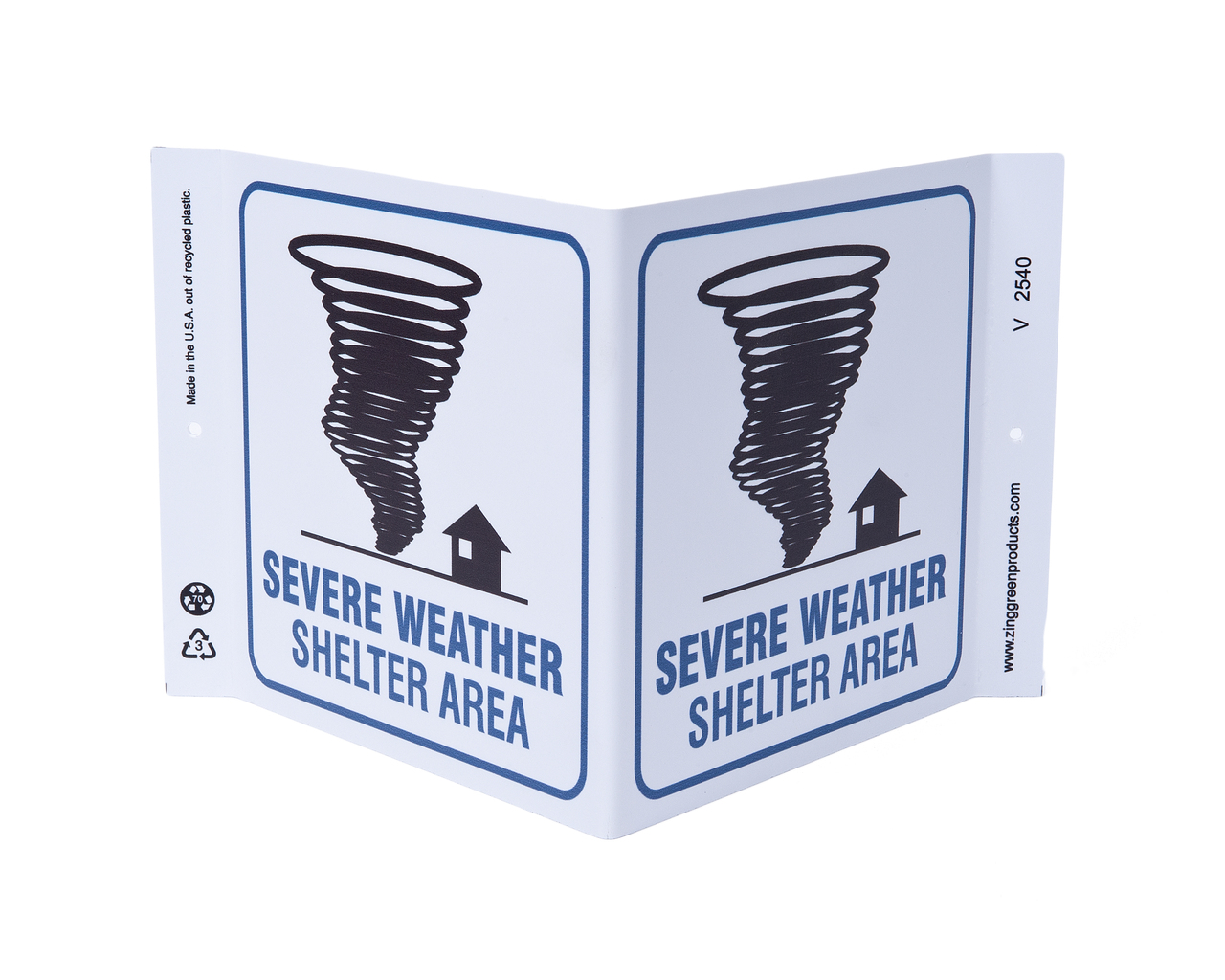 ZING 2540 Eco Safety V Sign, Severe Weather Shelter, 7Hx12Wx5D, Recycled Plastic 