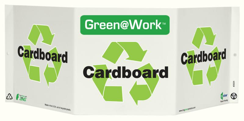 ZING 3024 Green at Work Tri-View Sign, Cardboard, Recycle Symbol, 7.5Hx20W, Projects 5 Inches, Recycled Plastic 