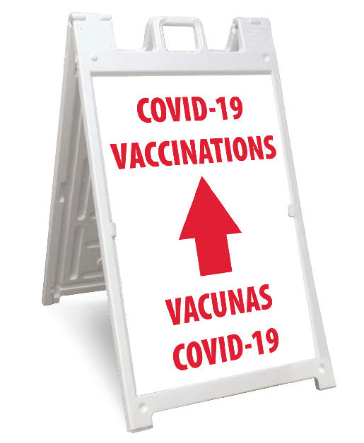 COVID-19 Vaccination Safety Sign, Forward Arrow, with A-frame Stand 