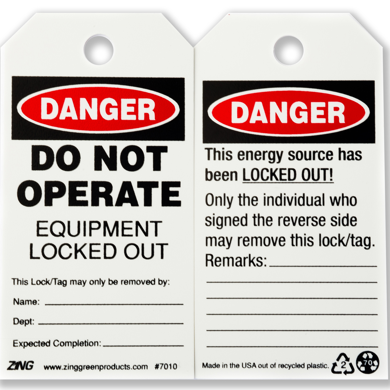 ZING 7010 Eco Safety Tag, DANGER Do Not Operate, 5.75Hx3W, 10 Pack 