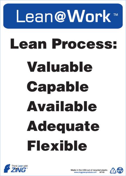 ZING 2185 Lean at Work Sign, Lean Process, 14Hx10W, Recycled Plastic 