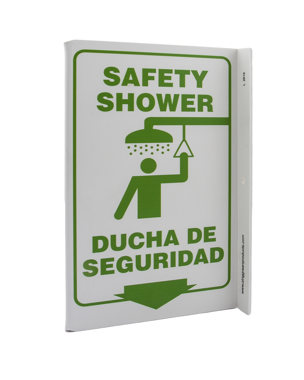 ZING 2619 Eco Safety L Sign, Safety Shower Bilingual, 11Hx2.5Wx8D, Recycled Plastic 