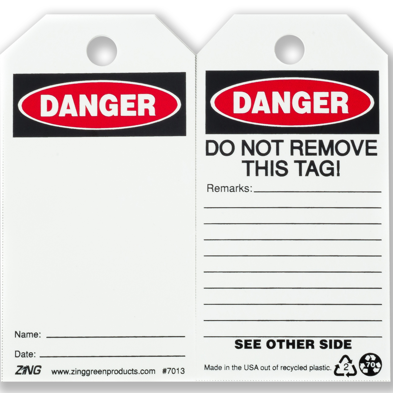 ZING 7013 Eco Safety Tag, DANGER, Blank, 5.75Hx3W, 10 Pack 