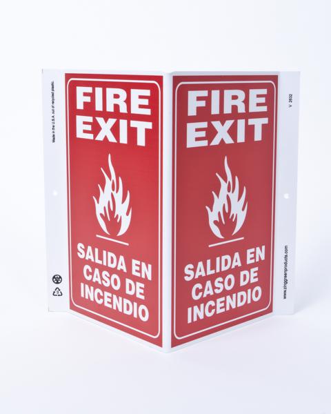 ZING Fire Exit Sign, English/Spanish, V 2632, 11Hx7Wx5D, Recycled Plastic 