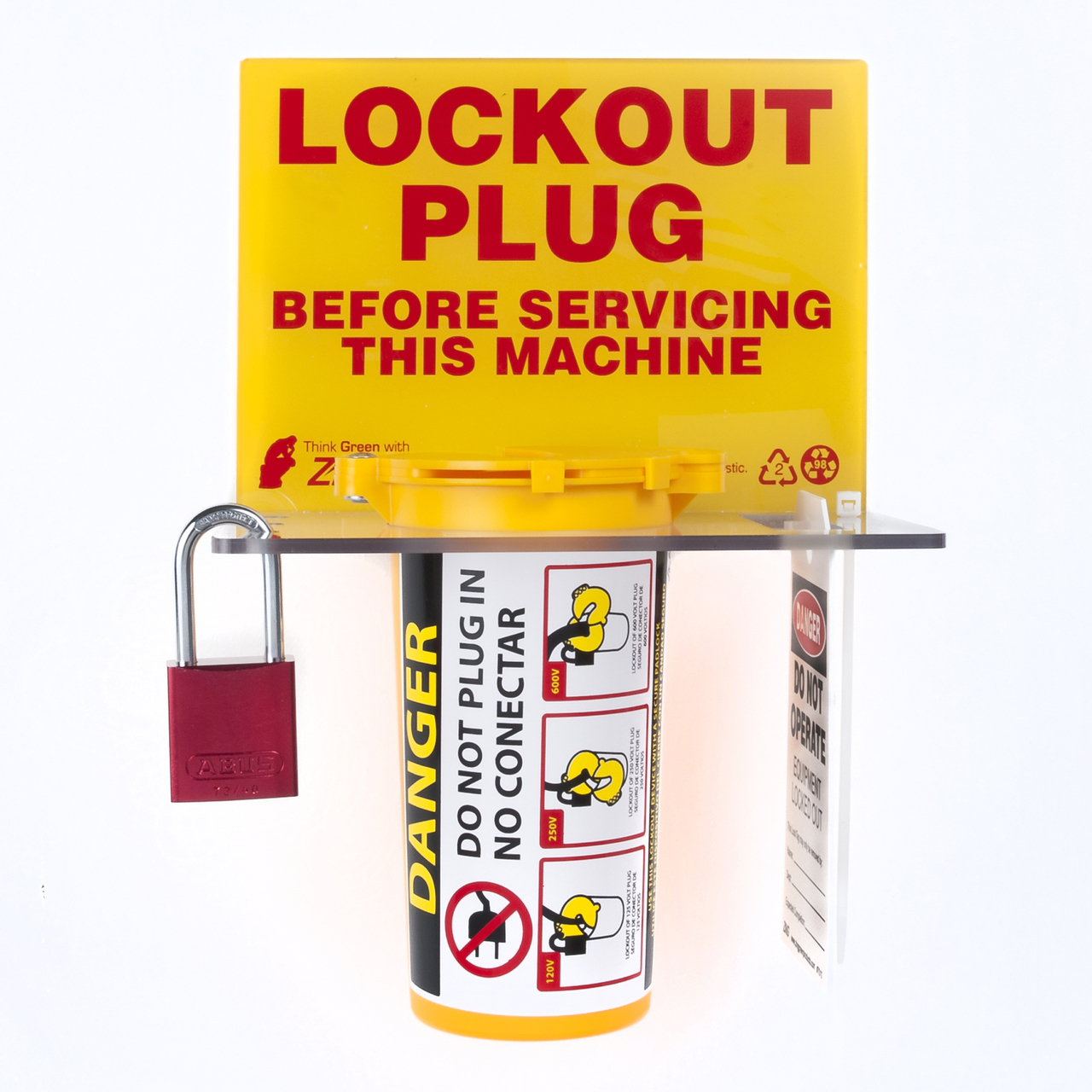 ZING 2730 RecycLockout Lockout Tagout Station, Plug Lockout w/Aluminum Padlock 