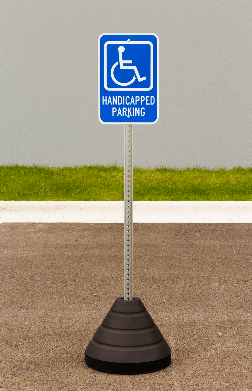 ZING Eco Parking Sign w/Mounting Post and Base, Handicapped Parking w/Pictogram, 18Hx12W, Engineer Grade Prismatic, Recycled Aluminum