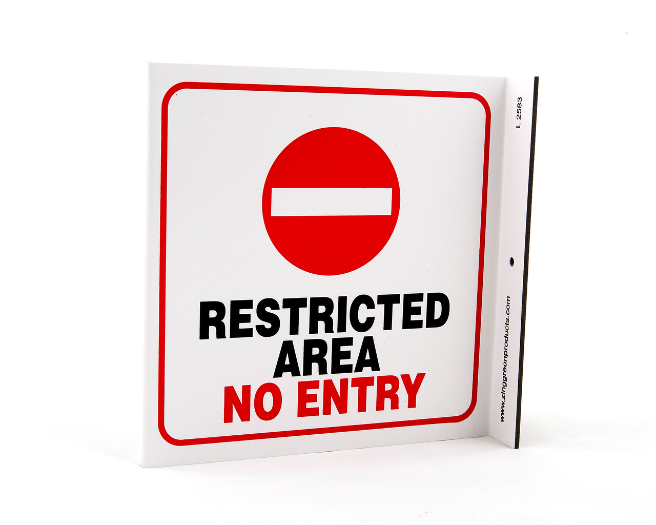 ZING Safety L Sign, Restricted Area, 7Hx2.5Wx7D, Recycled Plastic 