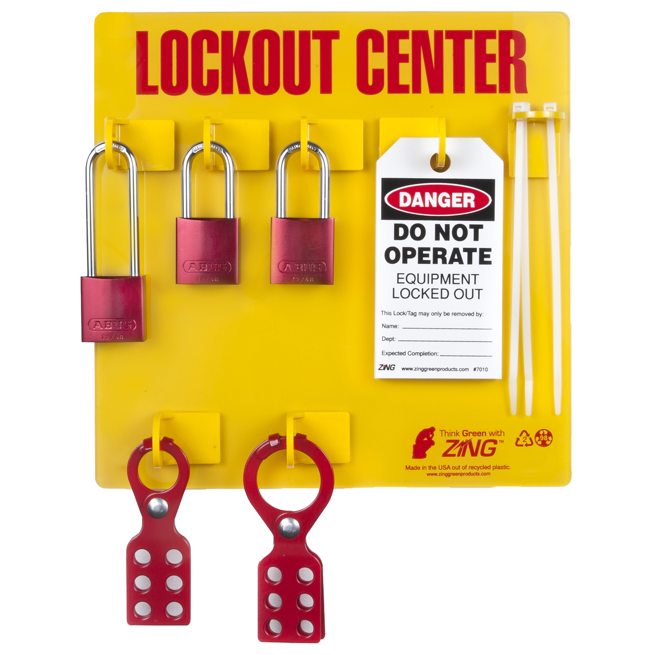 ZING 2726 RecycLockout Lockout Tagout Station, 3 Aluminum Padlock 