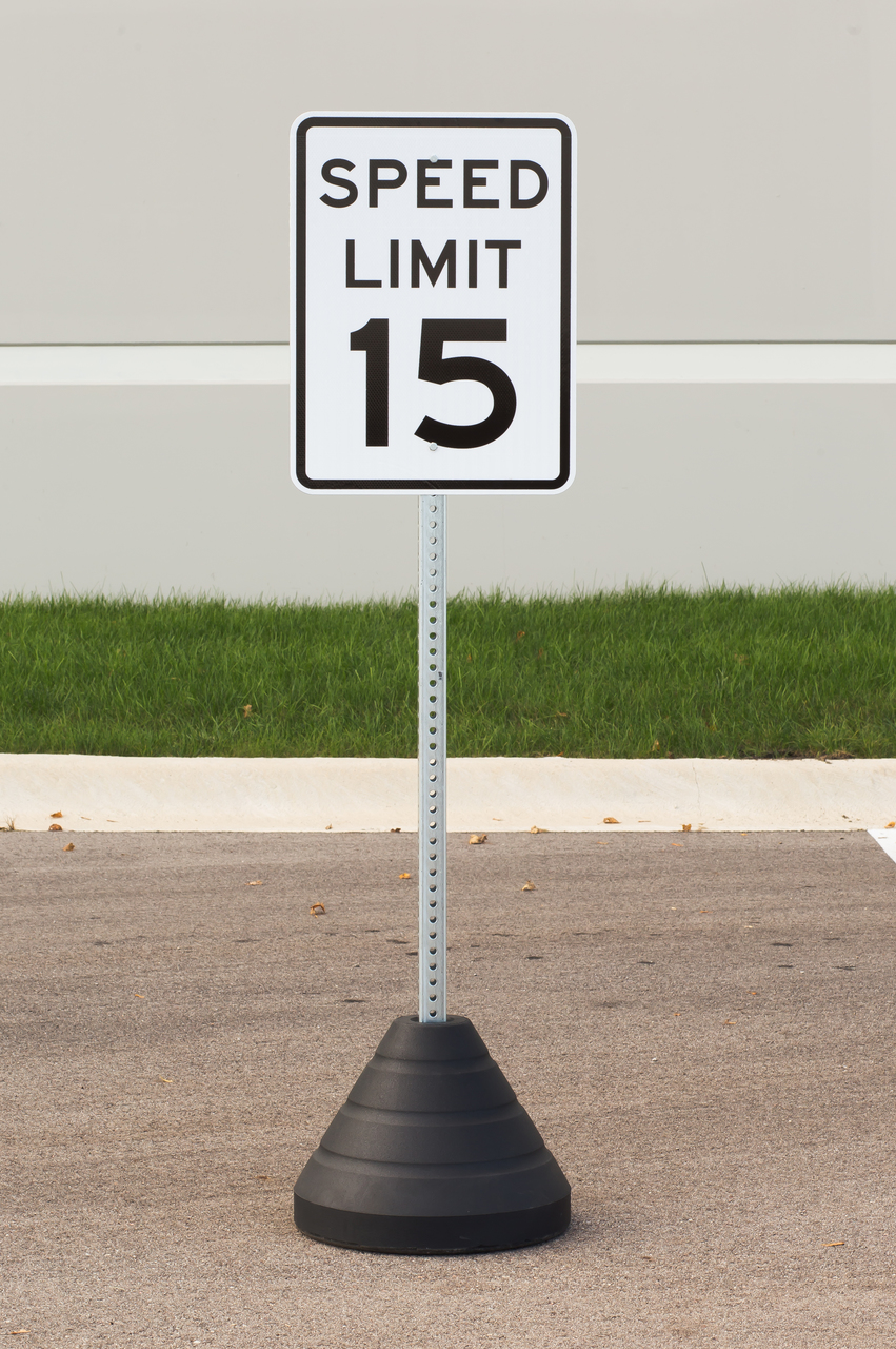 ZING Eco Traffic Sign w/Mounting Post and Base, Speed Limit 15, 24Hx18W, Engineer Grade Prismatic, Recycled Aluminum