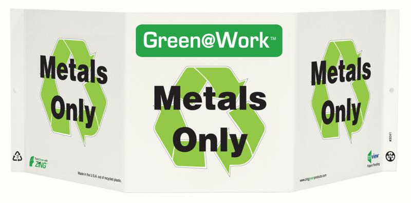 ZING 3041 Green at Work Tri-View Sign, Metals Only, Recycle Symbol, 7.5Hx20W, Projects 5 Inches, Recycled Plastic 