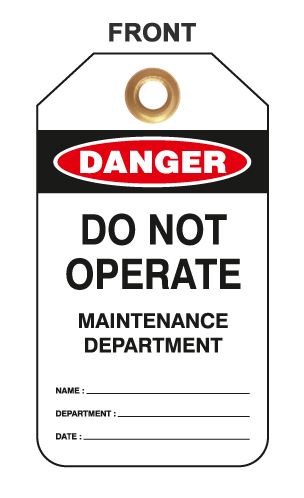 Lockout Tags, Do  Not Operate Maint. Dept. , 10/pk 