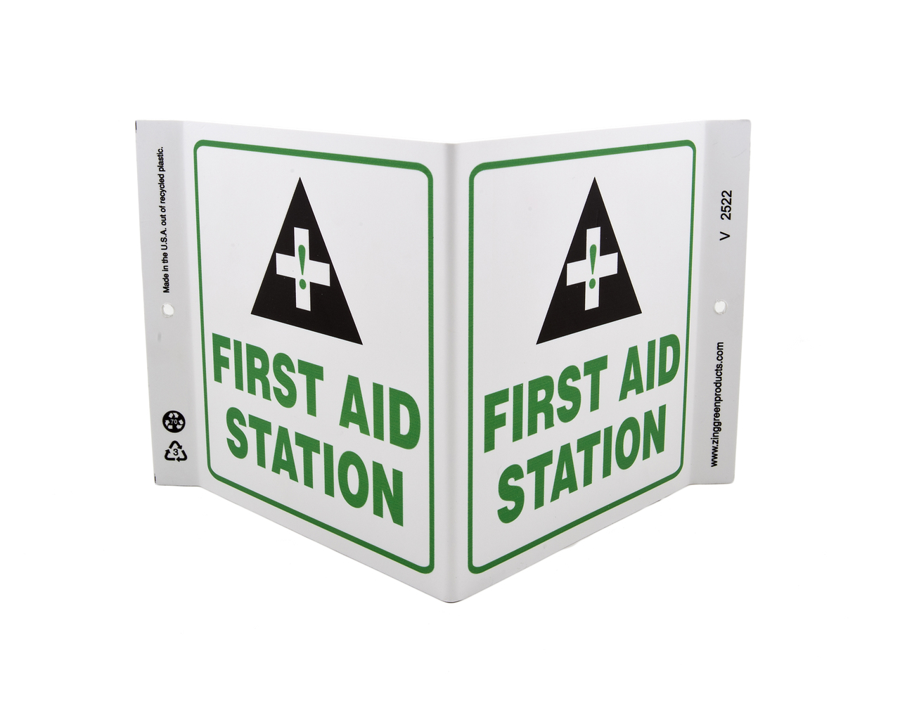 ZING 2522 Eco Safety V Sign, First Aid Station, 7Hx12Wx5D, Recycled Plastic 