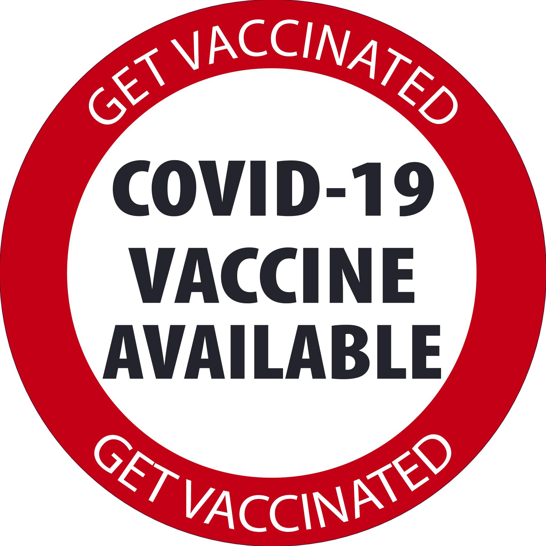 Facility Label, Covid-19 Vaccinations Available, 6" x 6", Pressure-sensitive Adhesive, 5/pack 