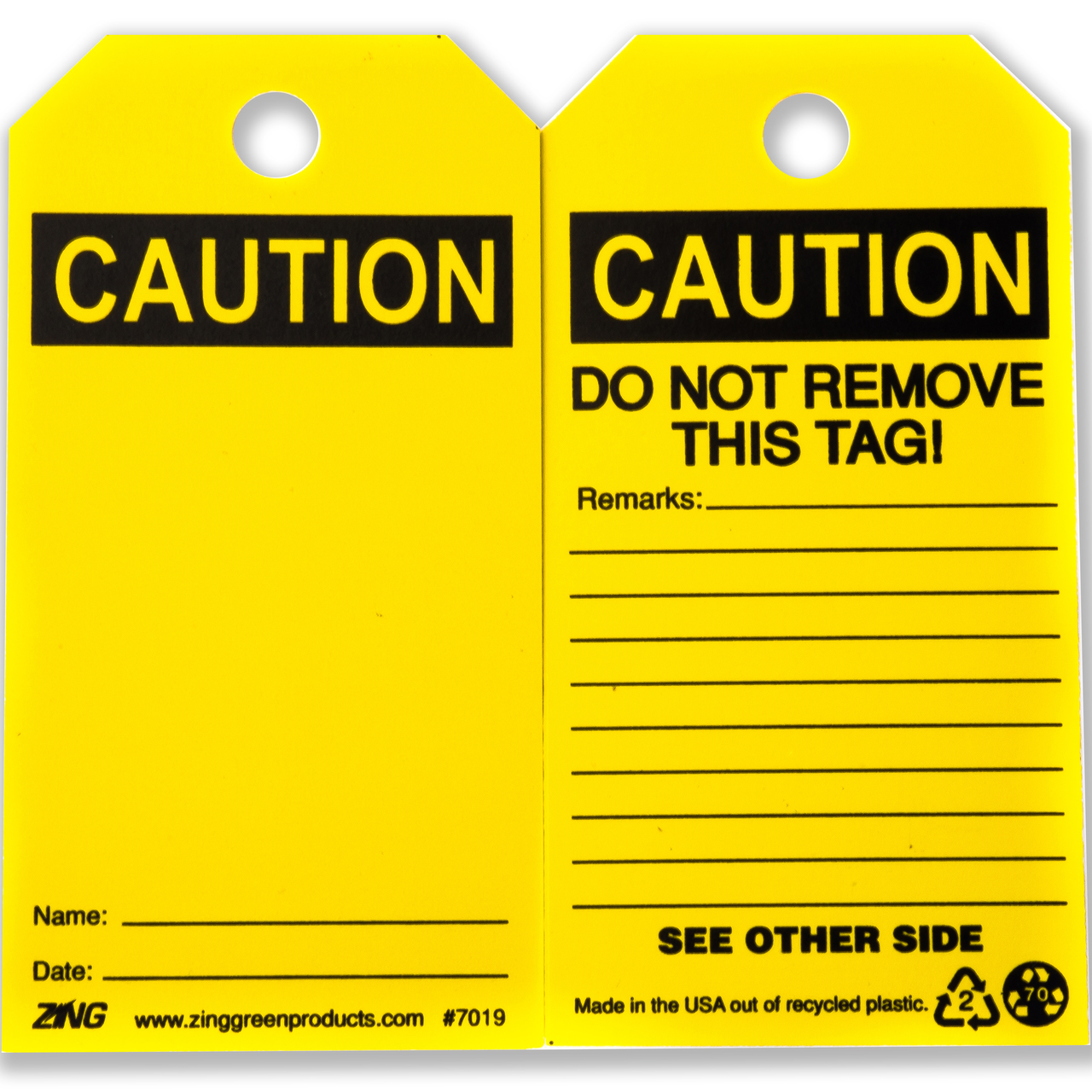 ZING 7019 Eco Safety Tag, CAUTION, Blank, 5.75Hx3W, 10 Pack 