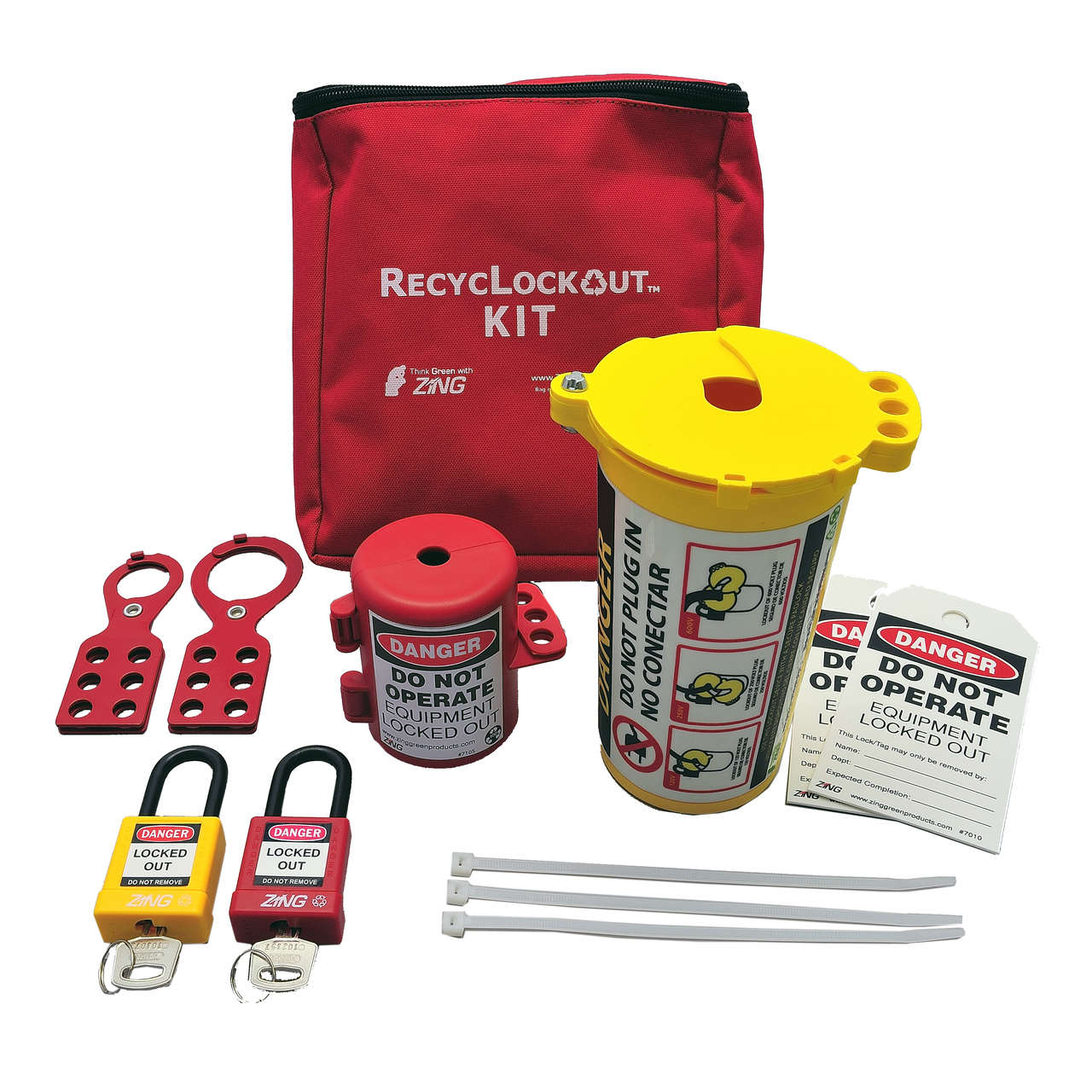 ZING 7121 RecycLockout Lockout Tagout Kit, 11 Component, Plug Lockout 