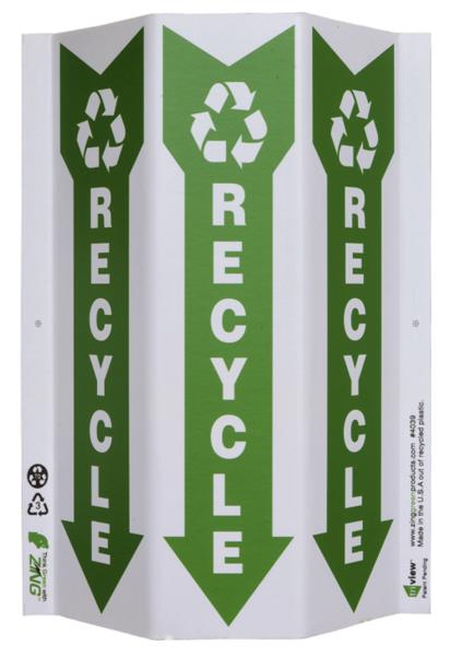 ZING 4039 Green at Work Tri-View Sign, Recycle, Recycle Symbol, Down Arrow, 12Hx9W, Projects 3 Inches, Recycled Plastic 