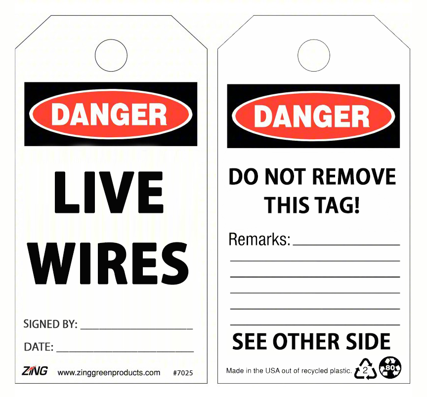 Danger Live Wires Safety Tags, 10/pk 