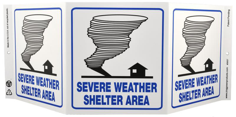 ZING 3057 Eco Safety Tri View Sign, Severe Weather, 7.5Hx20W, Projects 5 Inches, Recycled Plastic 