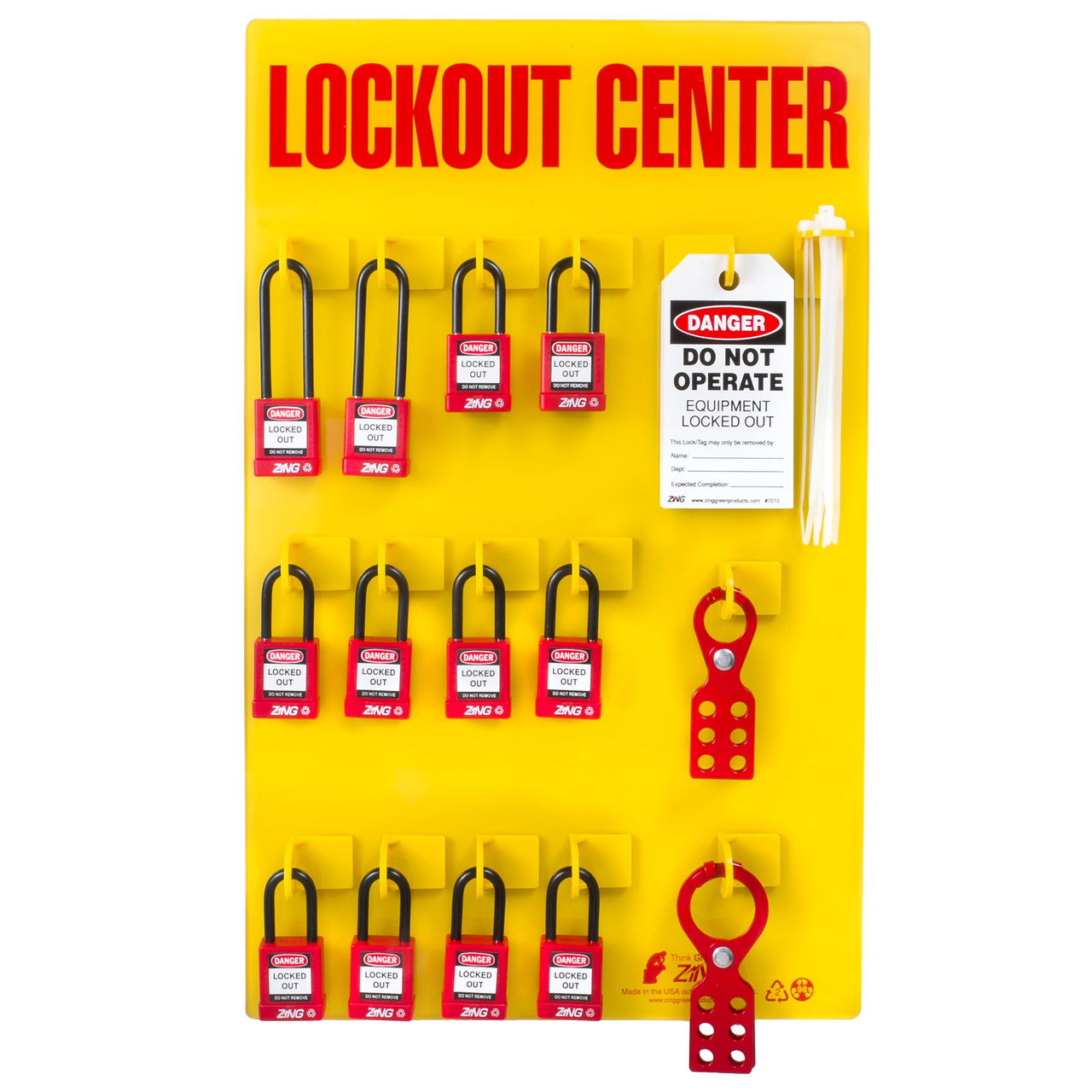 ZING 7115 RecycLockout Lockout Station, 12 Padlock, Stocked 