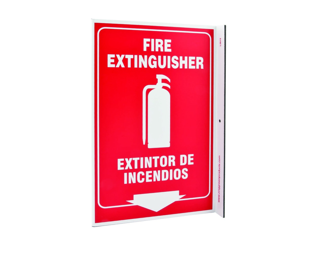 ZING 2615 Eco Safety L Sign, Fire Extinguisher Bilingual, 11Hx2.5Wx8D, Recycled Plastic 