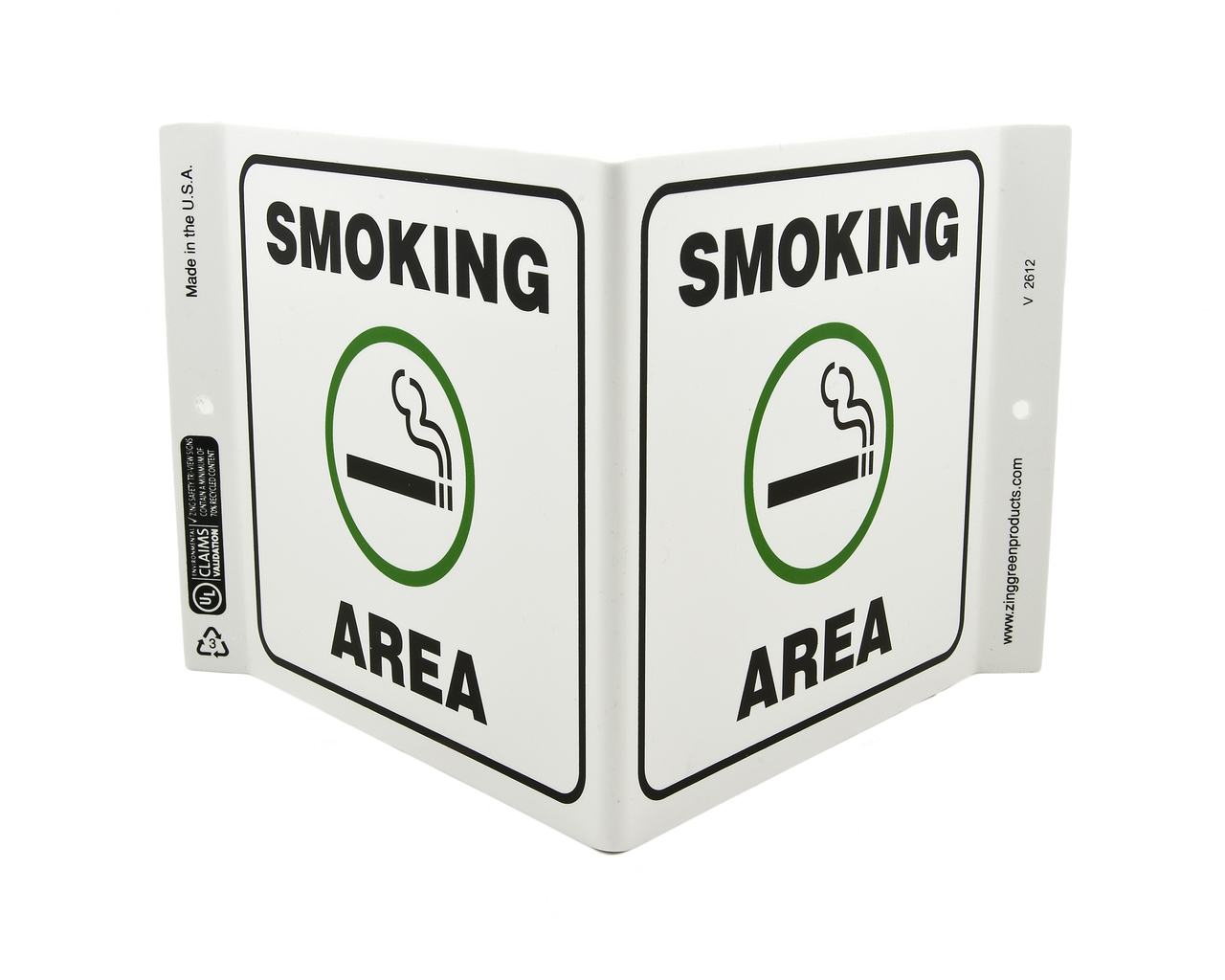 ZING 2612 Eco Safety V Sign, Smoking Area, 7Hx12Wx5D, Recycled Plastic 