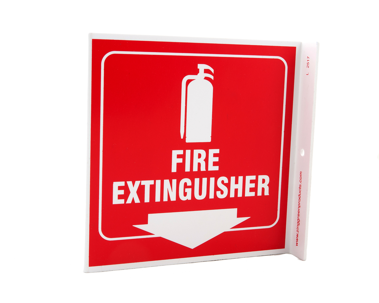 ZING 2517 Projecting L Sign, Fire Extinguisher, 7Hx2.5Wx7D, Recycled Plastic 