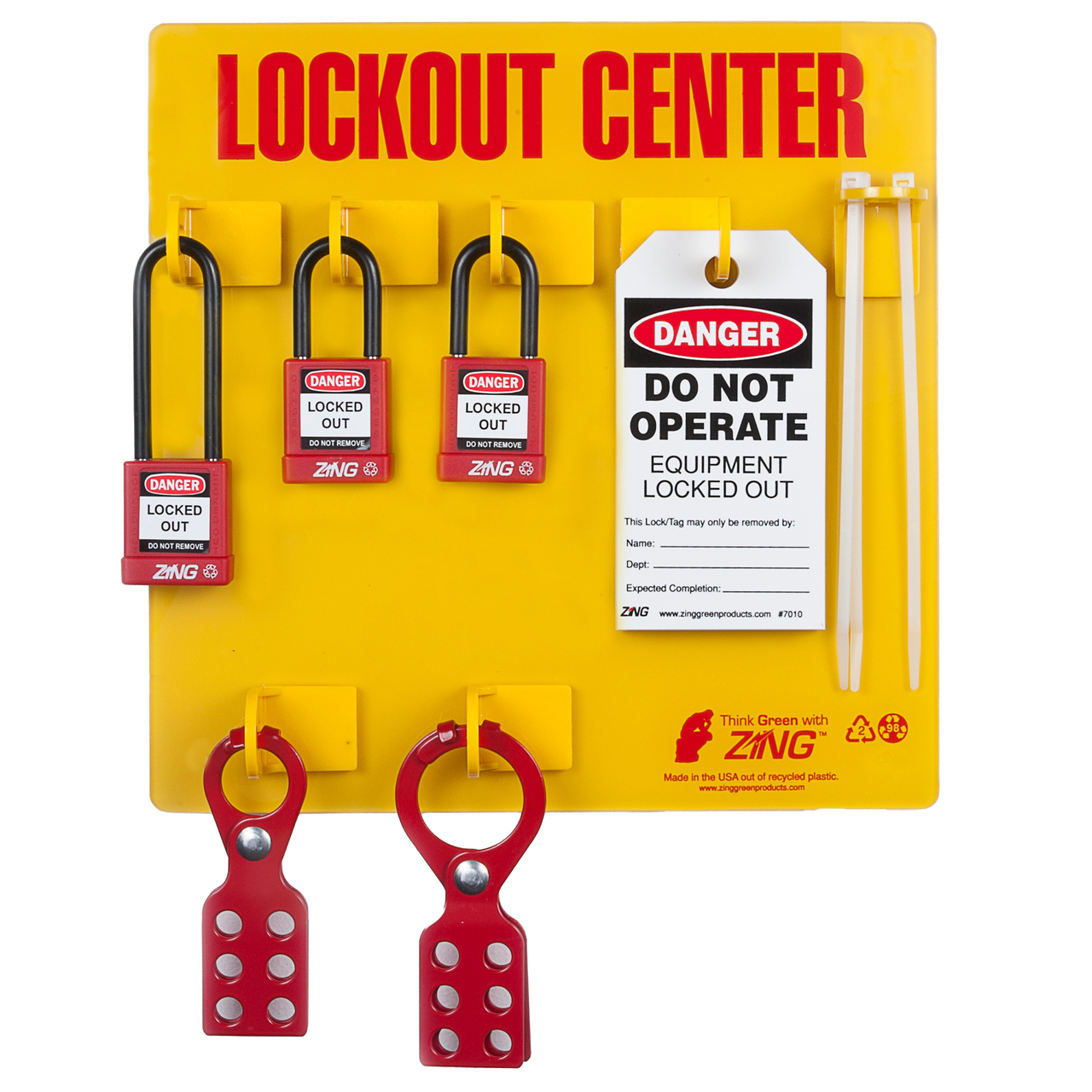 ZING 7113 RecycLockout Lockout Tagout Station, 3 Padlock, Stocked 