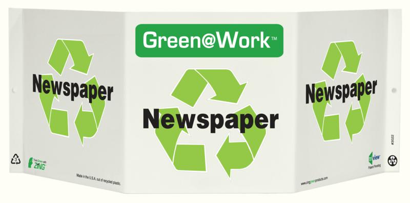 ZING 3022 Green at Work Tri-View Sign, Newspaper, Recycle Symbol, 7.5Hx20W, Projects 5 Inches, Recycled Plastic 