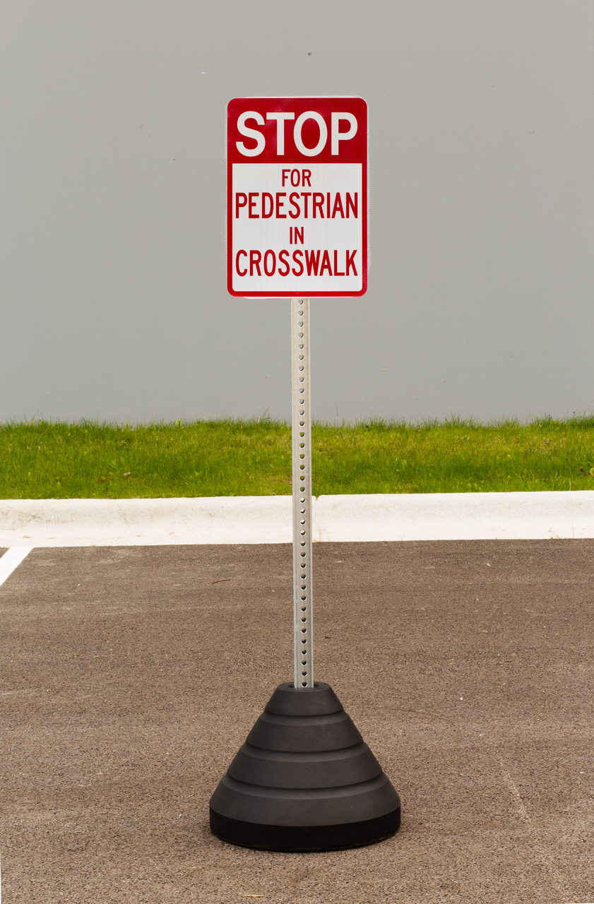 ZING Eco Traffic Sign w/Mounting Post and Base, Stop for Pedestrian, 24Hx18W, High Intensity Prismatic, Recycled Aluminum