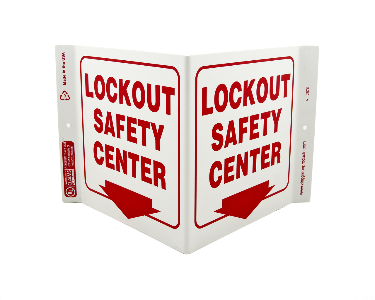 ZING 2570 Eco Safety V Sign, Lockout Safety Center, 7Hx12Wx5D, Recycled Plastic 