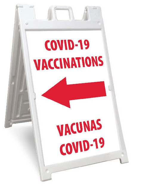 COVID-19 Vaccination Safety Sign, Left Arrow, with A-frame Stand 