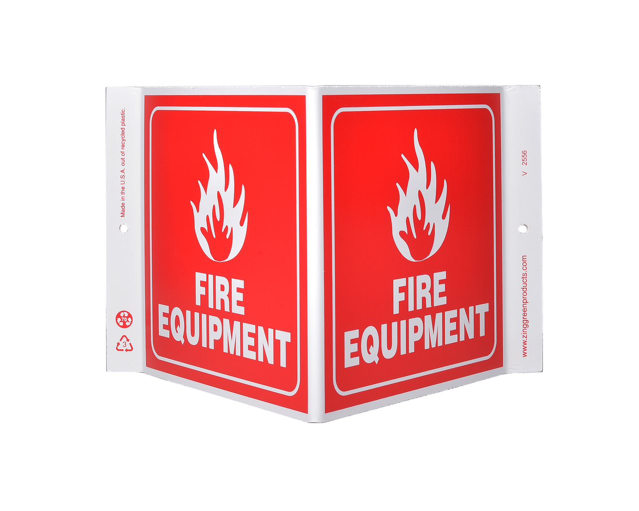 ZING 2556 Projecting V Sign, Fire Equipment, 7Hx12Wx5D, Recycled Plastic 