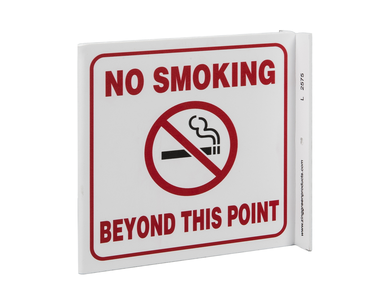 ZING 2575 Eco Safety L Sign, No Smoking Beyond Point, 7Hx2.5Wx7D, Recycled Plastic 