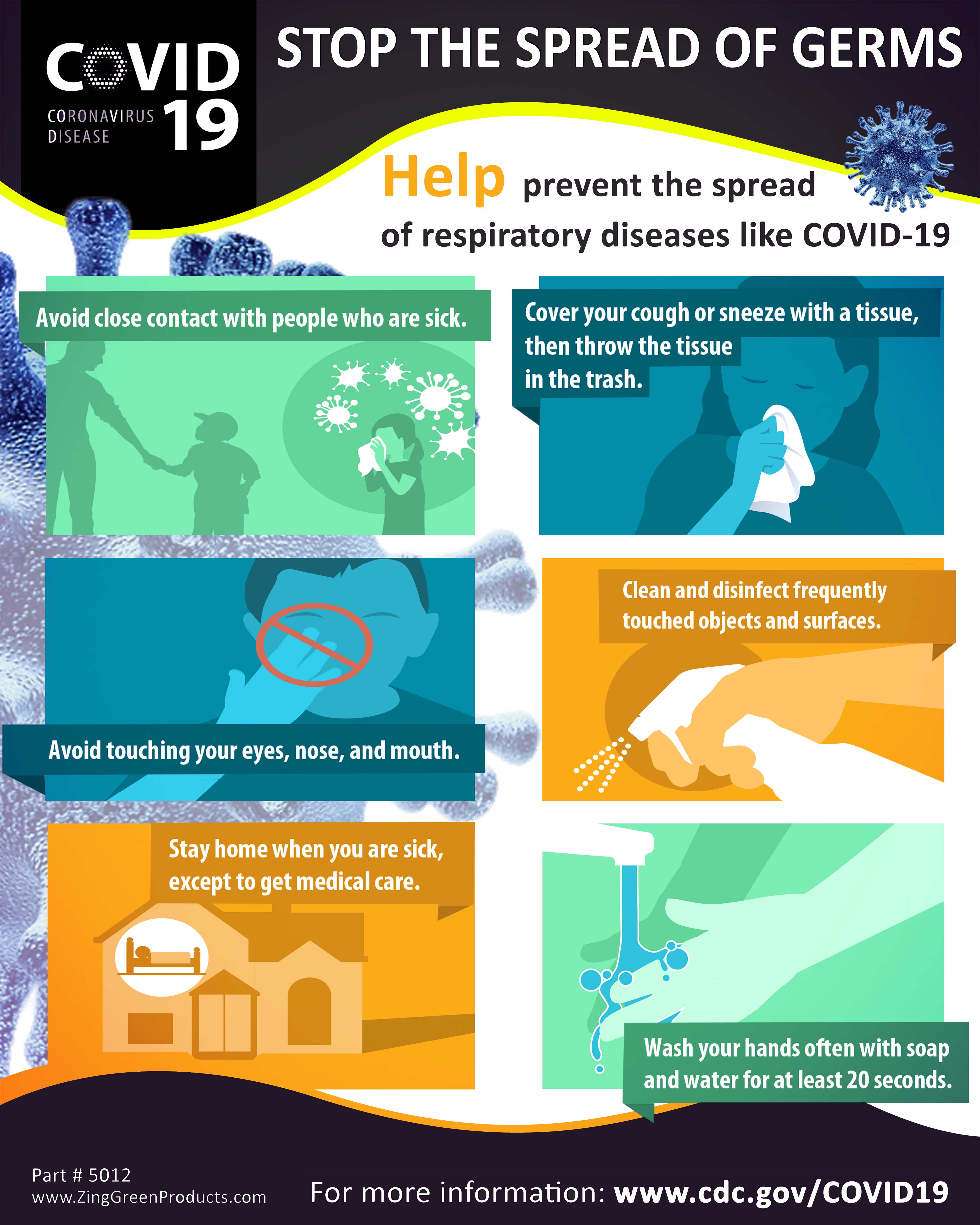 COVID19 Coronavirus Safety Poster, Stop Spread of Germs 