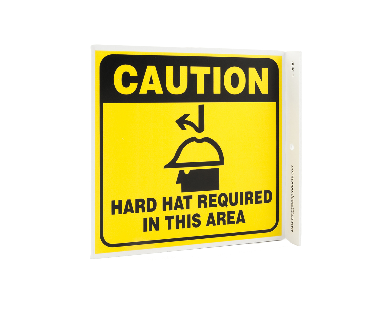 ZING 2599 Eco Safety L Sign, Caution Hardhat Area, 7Hx2.5Wx7D, Recycled Plastic 