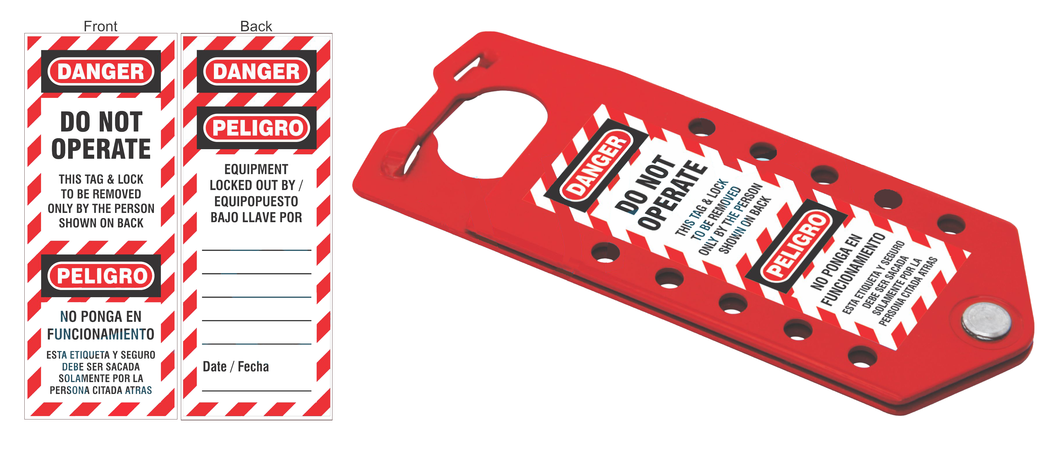 Hasp and Tag Combination Device, Red, Aluminum 