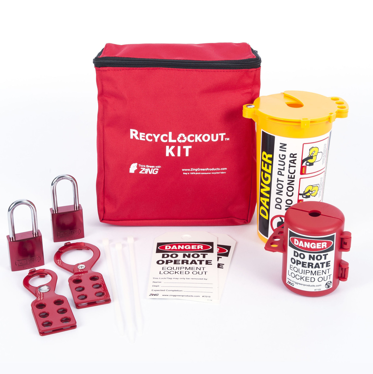 2733 Plug Lockout Pouch Kit, Aluminum Padlocks, 11 Components, Recycled Materials 