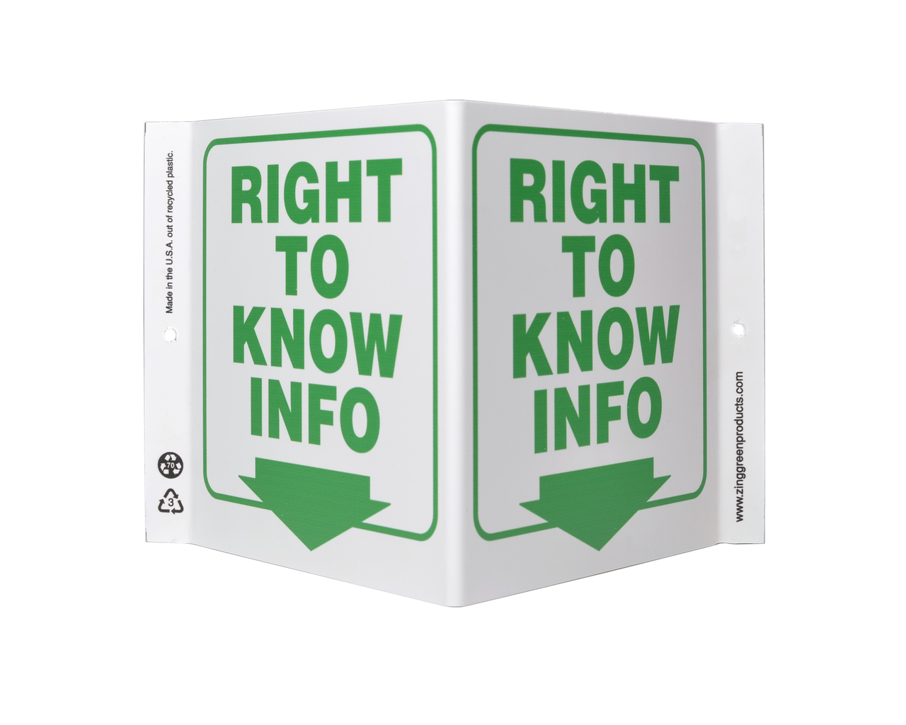 ZING 2526 Eco Safety V Sign, Right To Know Info., 7Hx12Wx5D, Recycled Plastic 