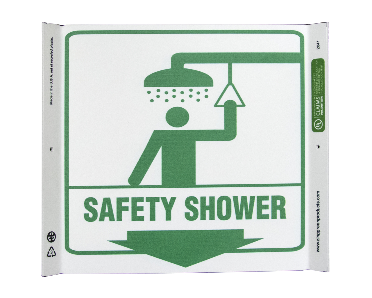 ZING 2641 Eco Safety Corner Sign, Safety Shower, 10Hx10W, Recycled Plastic 