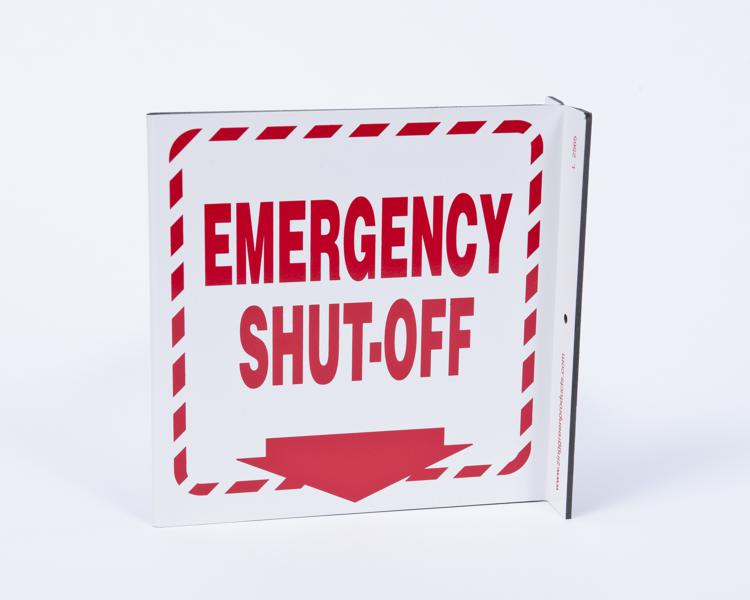 ZING 2565 Projecting L Sign, Emergency Shut Off, 7Hx2.5Wx7D, Recycled Plastic 