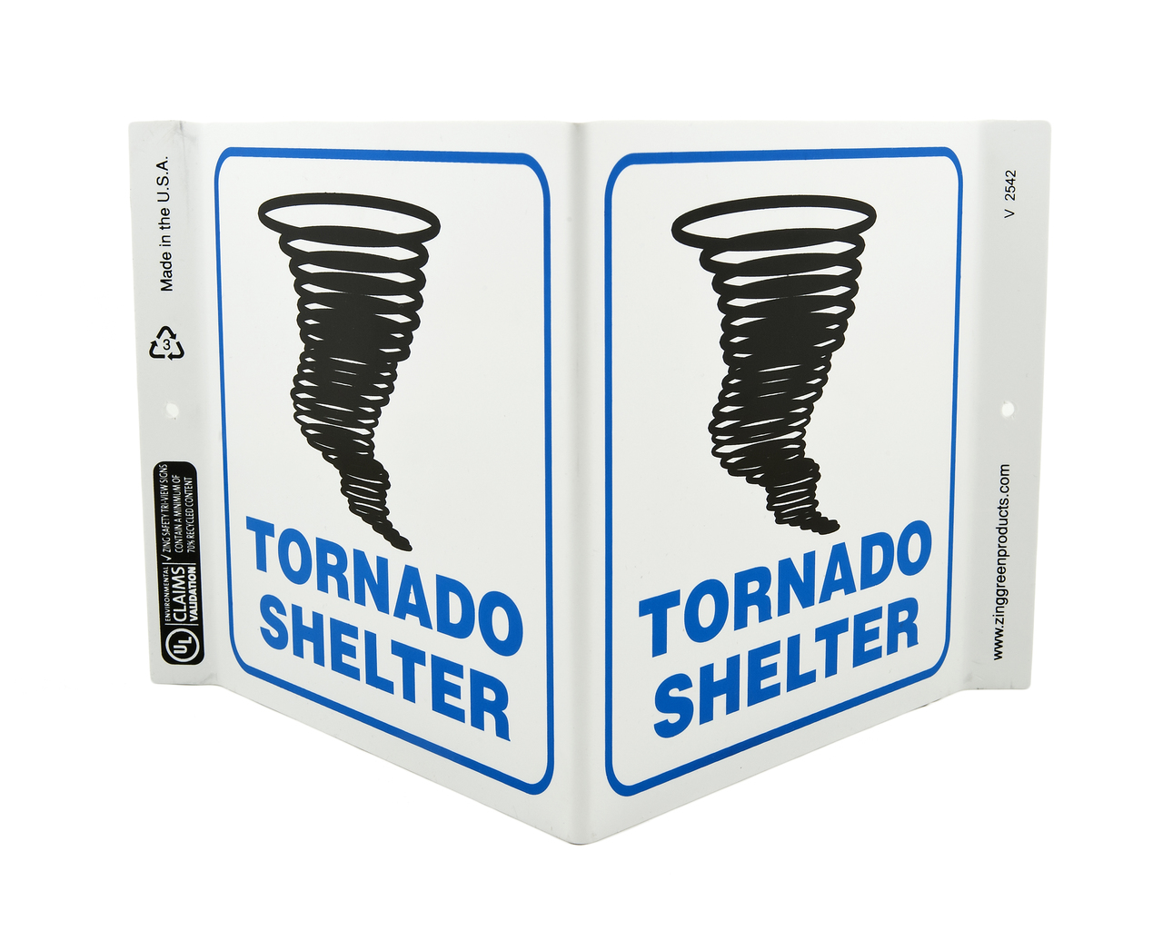 ZING 2542 Eco Safety V Sign, Tornado Shelter, 7Hx12Wx5D, Recycled Plastic 