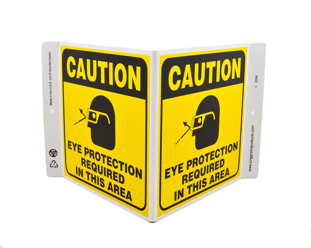 ZING 2594 Eco Safety V Sign, Eye Protection Required, 7Hx12Wx5D, Recycled Plastic 