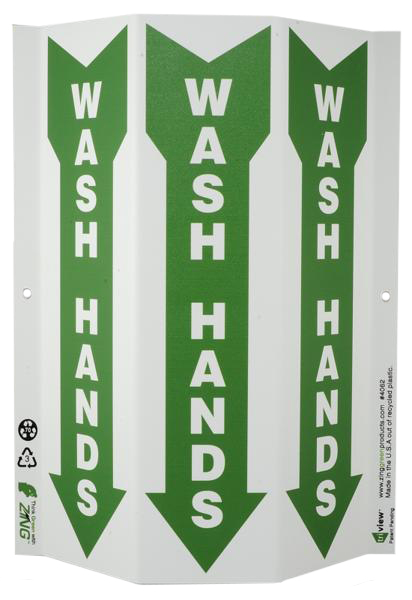 ZING 4062 Eco Public Facility Tri View Sign, Hand Wash Station, 12Hx9W, Projects 3 Inches, Recycled Plastic 