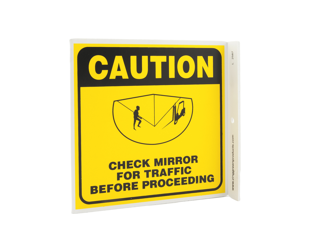 ZING 2587 Eco Safety L Sign, Check Mirror For Traffic, 7Hx2.5Wx7D, Recycled Plastic 