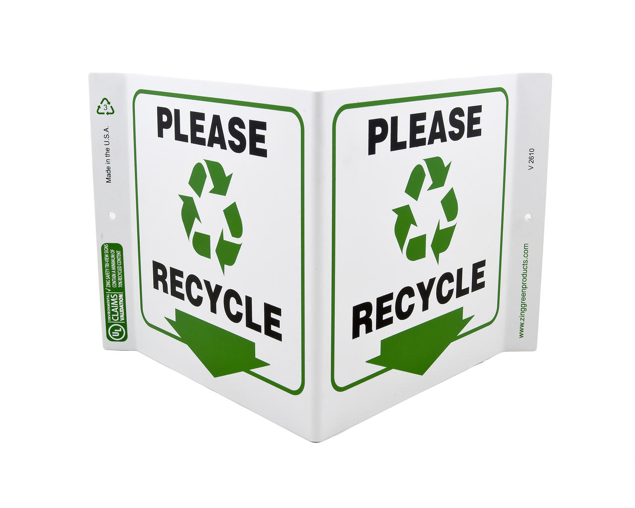 ZING 2610 Eco Recycle V Sign, Please Recycle, 7Hx12Wx5D, Recycled Plastic 