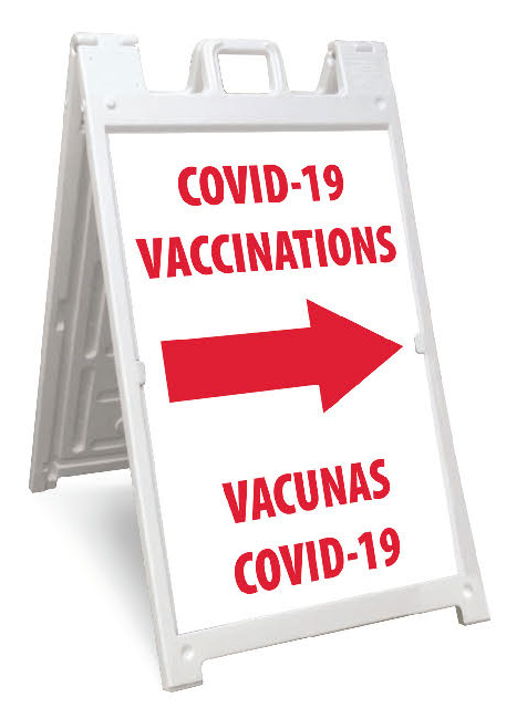 COVID-19 Vaccination Safety Sign, Right Arrow, with A-frame Stand 