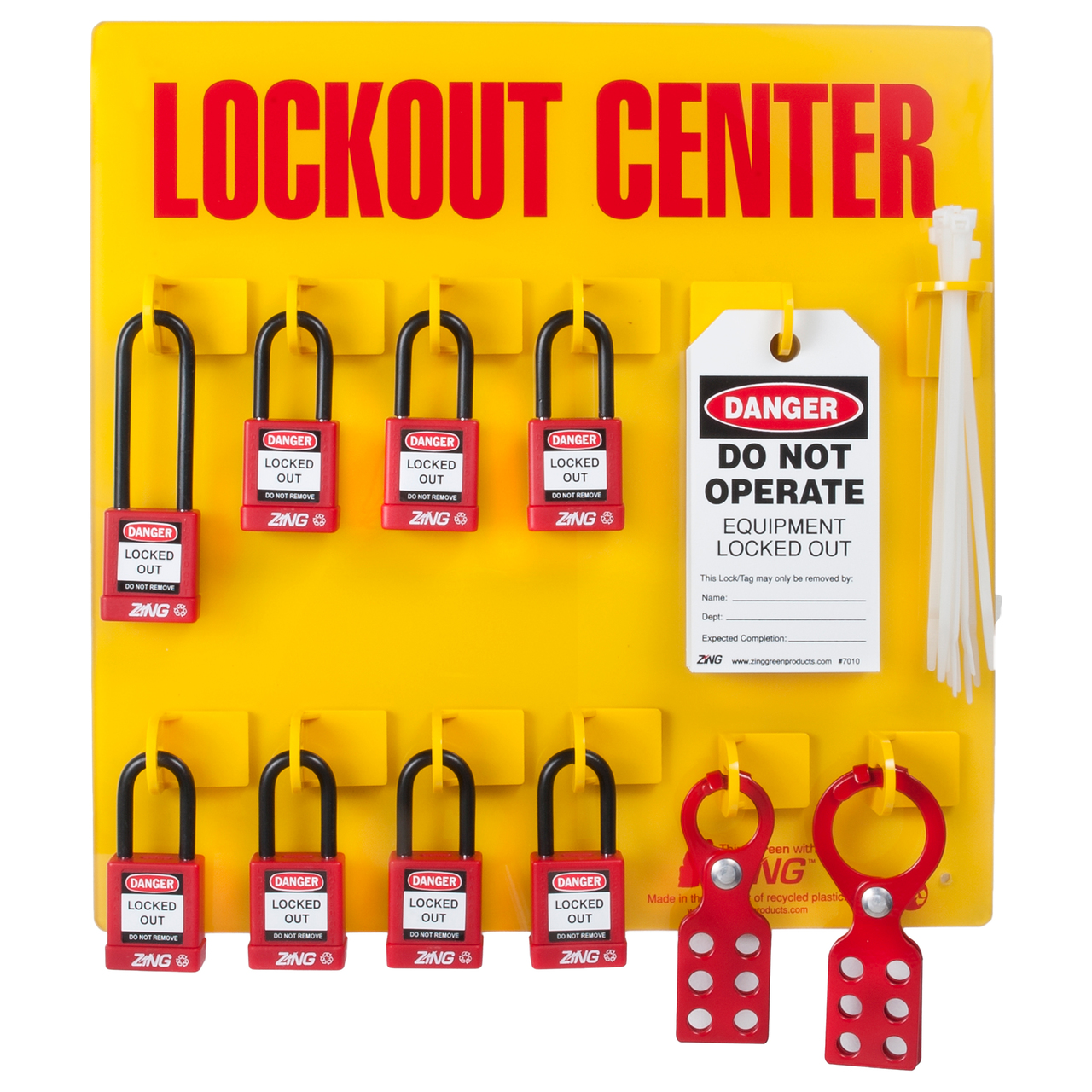 ZING 7114 RecycLockout Lockout Station, 8 Padlock, Stocked 