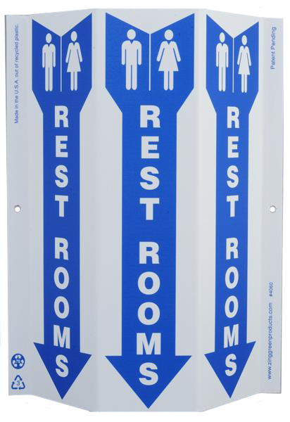 ZING 4060 Eco Public Facility Tri View Sign, Restrooms, 12Hx9W, Projects 3 Inches, Recycled Plastic 