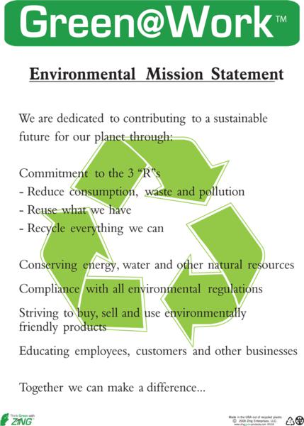 ZING 5008 Green at Work Poster, Mission Statement, 22Hx16W 